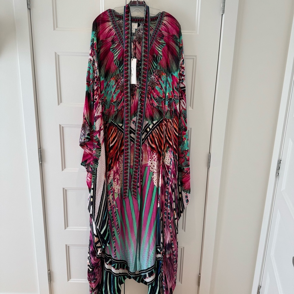 CAMIlLA Pink and Blue Patterned Kaftan - SIZE OS